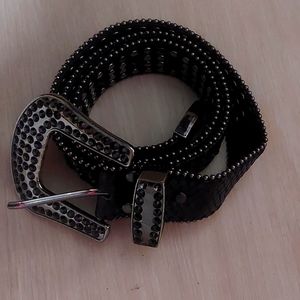 Belt with black Rhinestones genuine leather M L